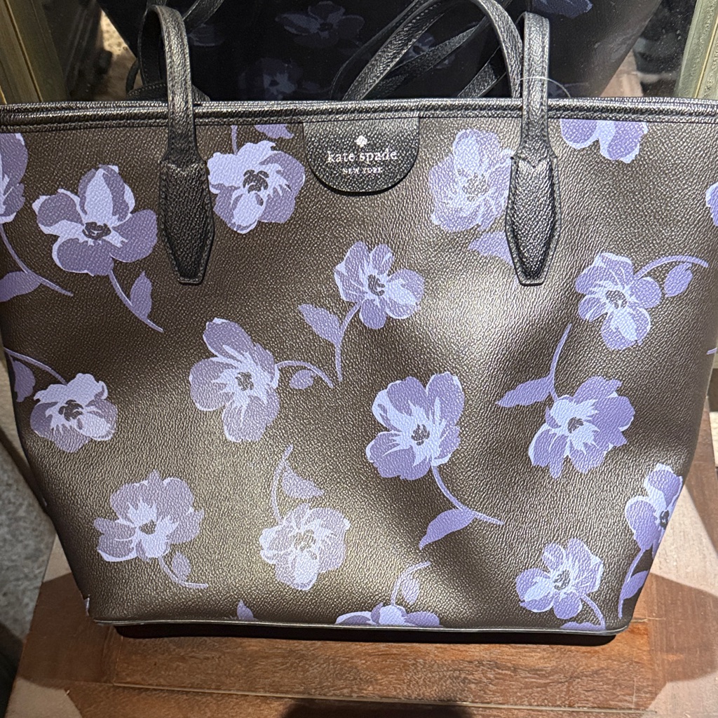 Kate Spade Black Tote With Lavender Floral Print